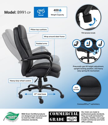 Boss Office Products CaressoftPlus Executive Big & Tall Chair, Black (B991-CP)