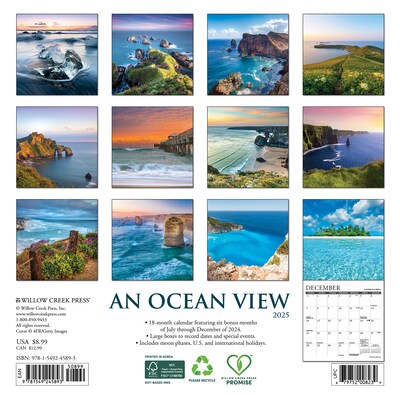 2025 Willow Creek Ocean View 7 x 7 Monthly Wall Calendar  (45893)