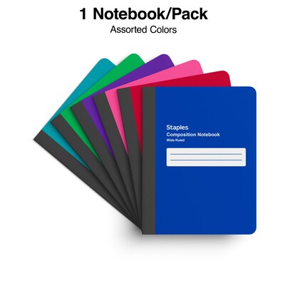 Staples® Composition Notebook, 7.5" x 9.75", Wide Ruled, 80 Sheets, Assorted Colors (ST54890)
