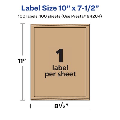 Avery Laser/Inkjet Rectangle Multipurpose Labels, 10" x 7.5", Kraft Brown, 100 Labels/Box ( 94264)