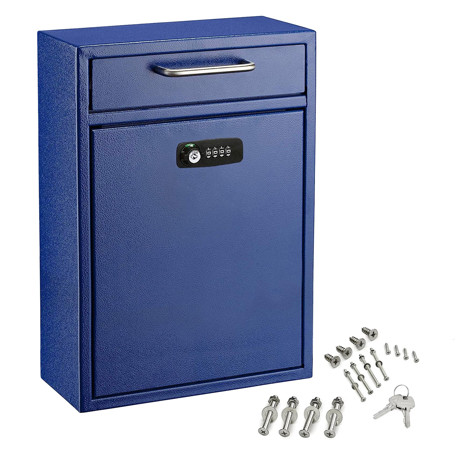 AdirOffice Steel Locking Wall Mounted Drop Box Interoffice Mailbox with Key and Combination Lock , Blue (631-04-BLU-KC-PKG)
