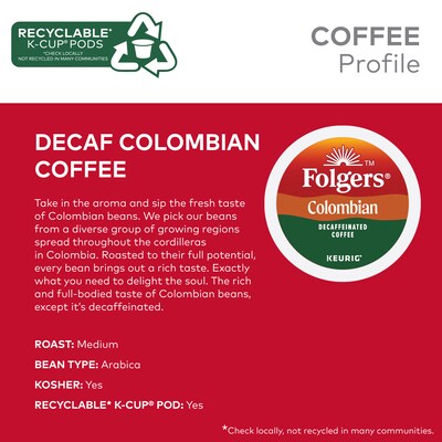 Folgers Colombian Decaf Coffee Keurig® K-Cup® Pods, Medium Roast, 24/Box (5000053359)