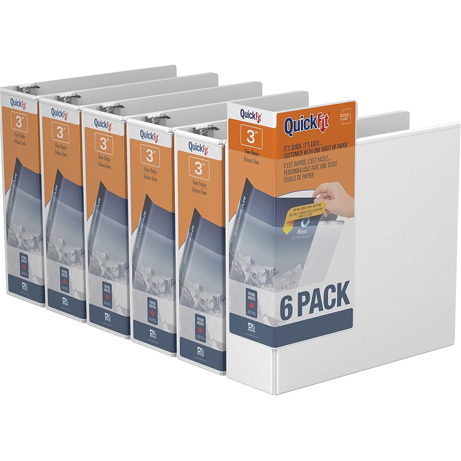 Davis Group QuickFit 3 3-Ring Standard Binders, White, 6/Pack (88050-06)