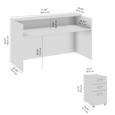 Bush Business Furniture Arrive 72"W Reception Desk with Shelf and Mobile File Cabinet, Natural Elm (ARV005NE)