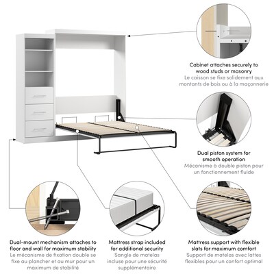 Bestar Nebula Queen Murphy Bed and Closet Organizer with Drawers (90W), White (25982-000017)