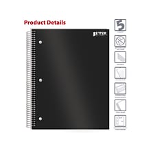 Better Office 5-Subject Subject Notebooks, 8.5 x 11, College Ruled, 200 Sheets, Black (25781)