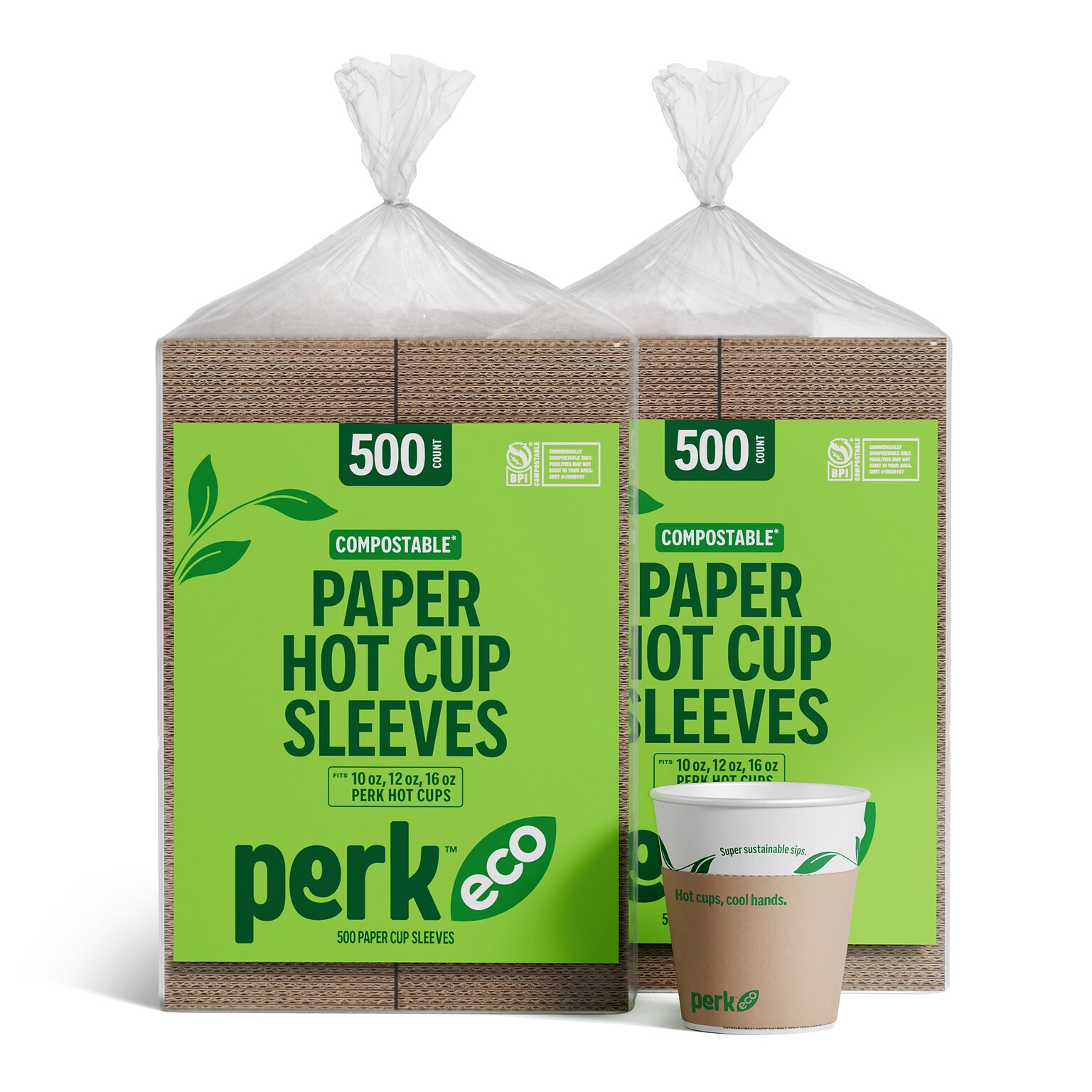 Perk™ Eco Paper Hot Cup Sleeves, Brown, 1000/Carton (PK56227CT)