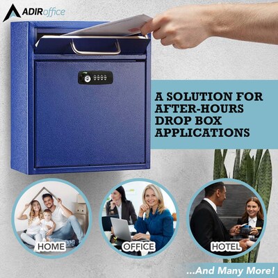 AdirOffice Steel Combination Locking Wall Mounted Interoffice Drop Box Mailbox, Medium, Blue (631-05-BLU-KCPK)