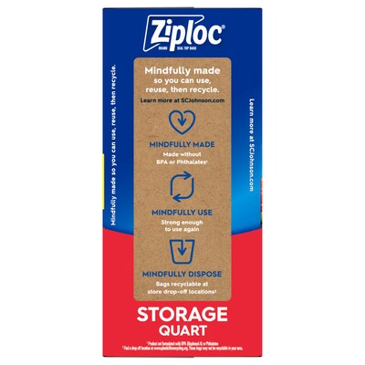 Ziploc Freezer Pint Bag, Grip 'n Seal Technology, Reusable, 20