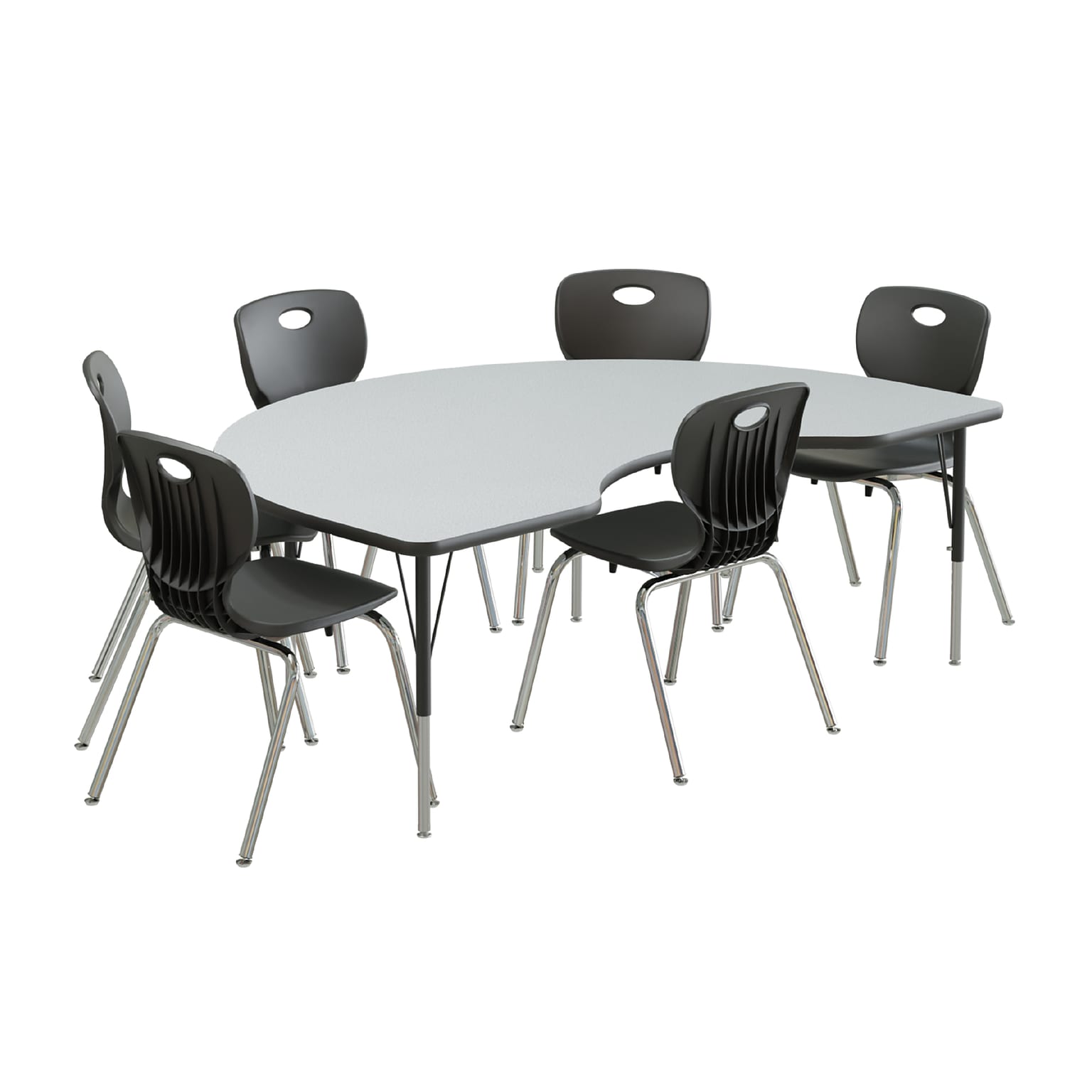 Correll Kidney Shaped Activity Table Set, 72 x 48, Height Adjustable, Gray Granite (AP1-A4872TFKID-15-09-09-6-18)