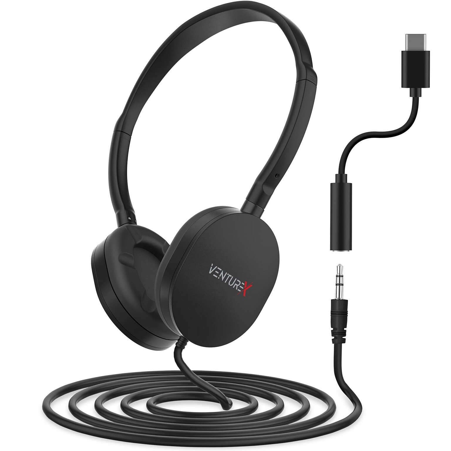 VentureX K22 Stereo Kids Learning Stereo Phone & Computer Headset, 3.5mm & USB-C Adapter (VHPK22BD1)