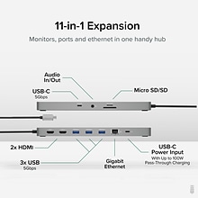 Plugable 11-in-1 USB-C Hub with Ethernet, Silver (USBC-11IN1E)