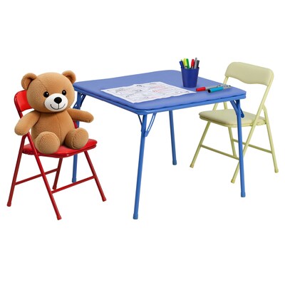 Flash Furniture Mindy Square Kids 3 Piece Folding Table and Chair Set, 24" x 24", Multicolored (JB10CARD)