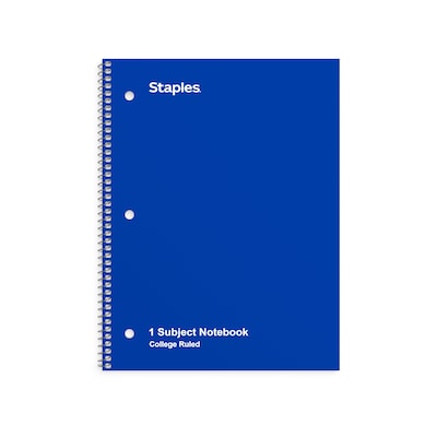 Staples 1-Subject Notebook, 8 x 10.5, College Ruled, 70 Sheets, Blue  (TR27500)