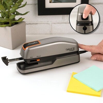 Swingline Optima 20 Compact Electric Handheld Stapler, 20-Sheet Capacity, Staples Included, Gray/Silver (48207)