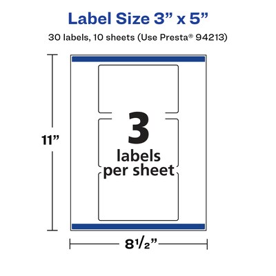 Avery Laser/Inkjet Multipurpose Labels, White, 3 Labels/Sheet, 10 Sheets/Pack (94213-WGP10)