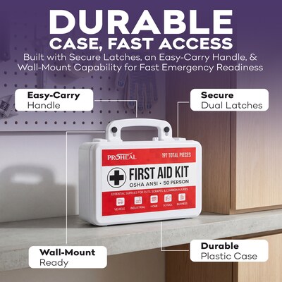 ProHeal OSHA Compliant First Aid Kit, ANSI Class A, Type III, Serves 50 People, 197 Pieces (PH-16623H)