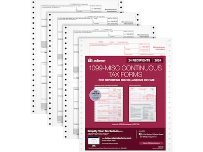 Adams 2024 1099-MISC Tax Form, 4-Part, 2-Up, Copy A, 1, B, 2, 24/Pack (STAX524MISC-24)