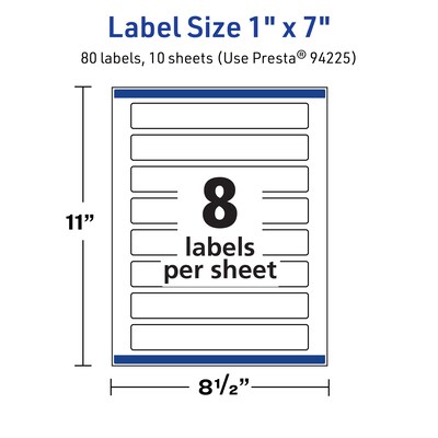 Avery TrueBlock Laser/Inkjet Rectangle Multipurpose Labels, 1" x 7", White, 80/Pack (94225)