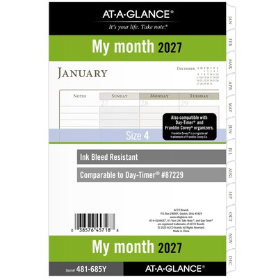 2027 AT-A-GLANCE 5.5 x 8.5 Monthly Planner Refill Pages, White/Brown (481-685Y-27)