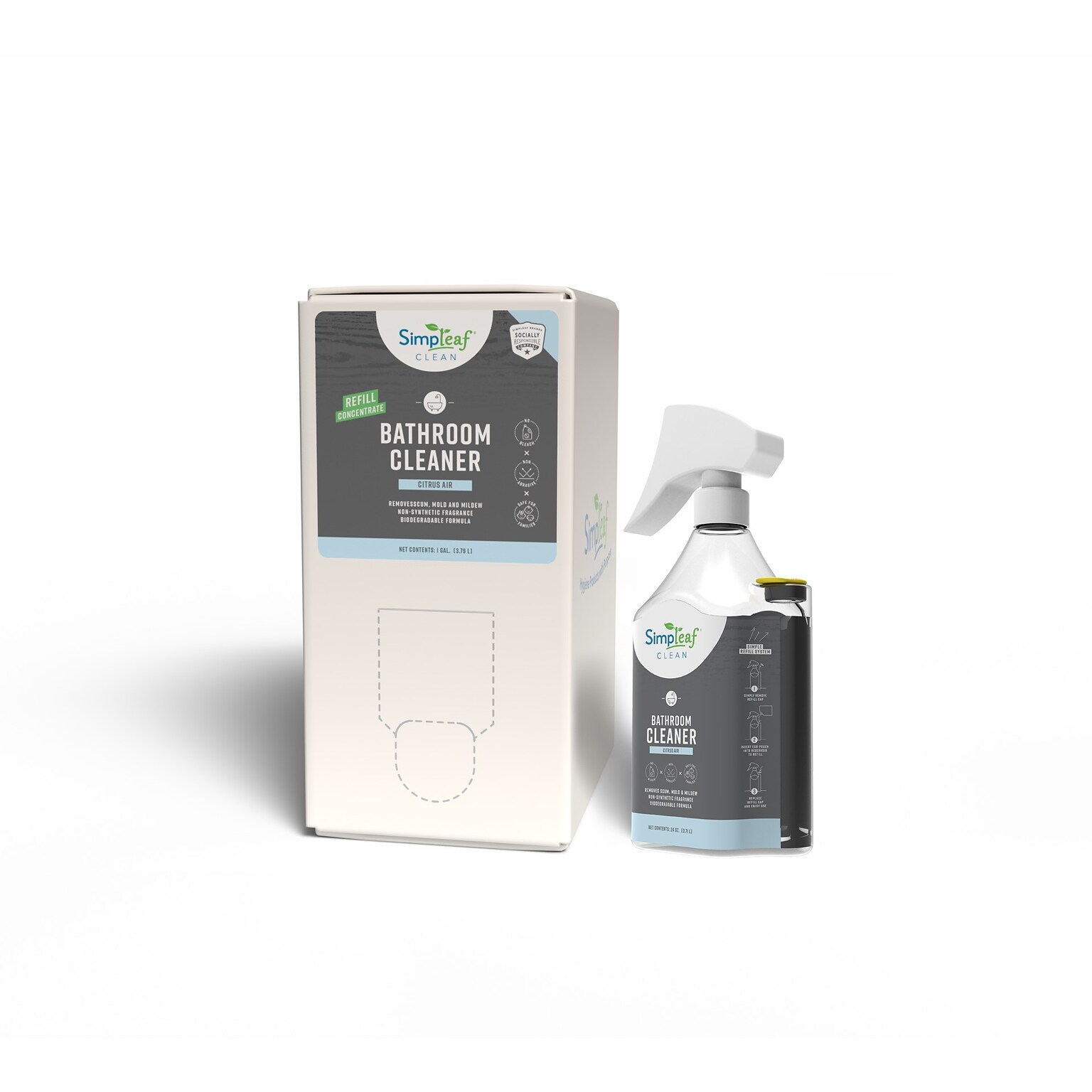 Simpleaf Clean Bathroom Cleaner with Easy Refill Bottle, Citrus Air, 1 Gallon (S-BCBIB01-1G-CA)