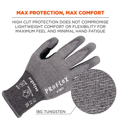 Ergodyne ProFlex 7071 PU Coated Cut-Resistant Gloves, ANSI A7, Gray, XL, 12 Pair (18065)