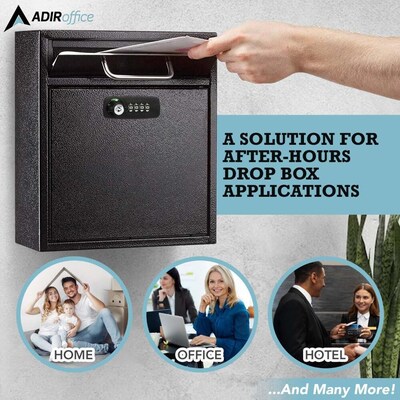 AdirOffice Steel Ultimate Locking Wall Mounted Interoffice Mailbox, Medium, Black