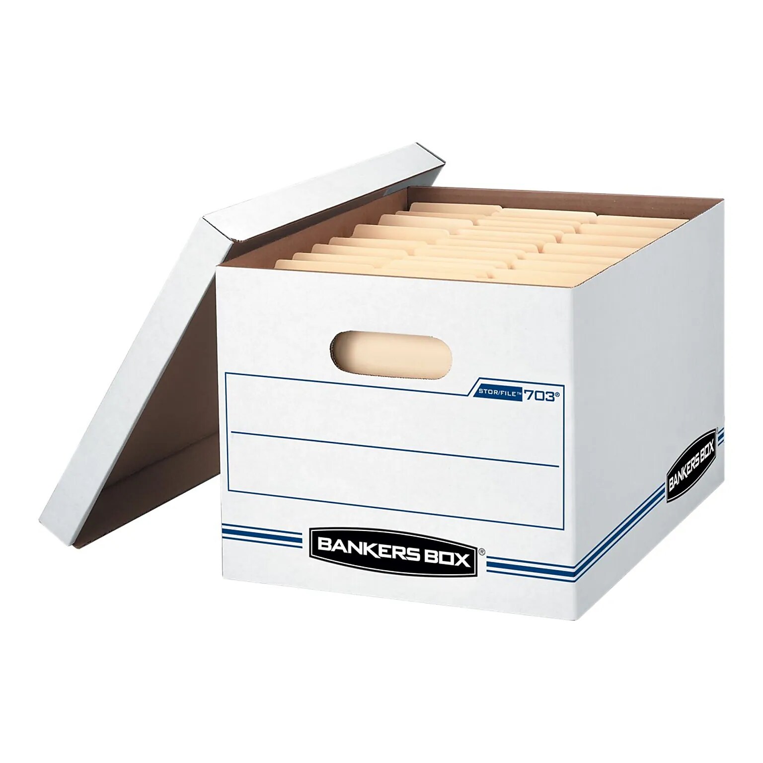 Bankers Box 703 6/Pack Standard-Duty Storage File Box, Lift Off Lid, Letter/Legal Size, White/Blue