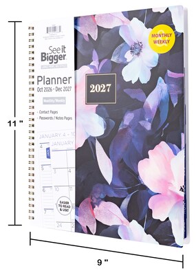 2026-2027 Overland Travelware 0.75" x 9.25" Calendar Year Weekly & Monthly Planner, Paperboard Cover, Black Floral (90688)