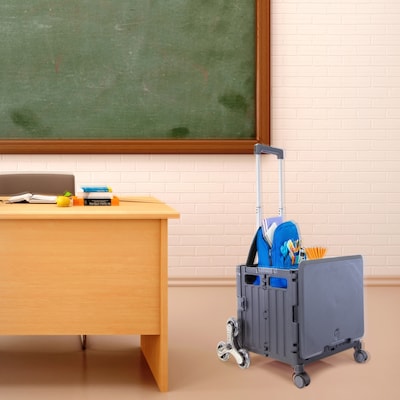 Dbest Stair Climber Quik Cart Swing Lid Four Swivel Wheeled Rolling Crate Teacher Utility, Sky Black (01-955)