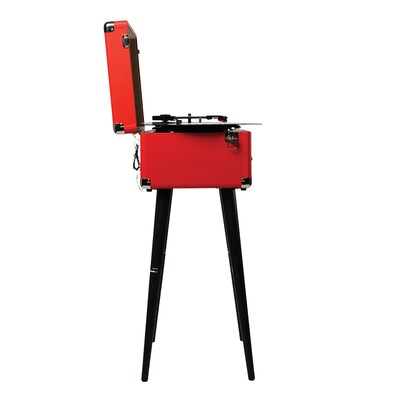 Victor Andover Dual-Bluetooth Belt-Drive 5-in-1 Suitcase-Style Record Player with Legs, Red (VWRP-3200-RD)