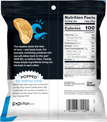 popchips Sea Salt Potato Chips, 0.8 oz., 24 Bags/Carton (SMC71100)