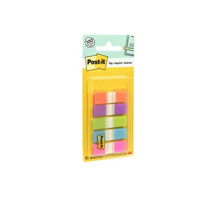 Post-it® Flags, 0.5" Wide, Assorted Bright Colors, 100 Flags/Pack (683-5CB2)