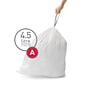 simplehuman Code A 1.2-Gallon Custom Fit Drawstring Trash Bag Liner, White, 90 Liners/Carton, 4/Cart
