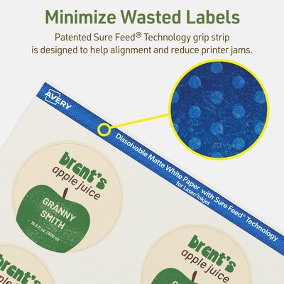Avery Dissolvable Circle Multipurpose Labels, 3" Dia., Off-white, 30/Pack (94513)