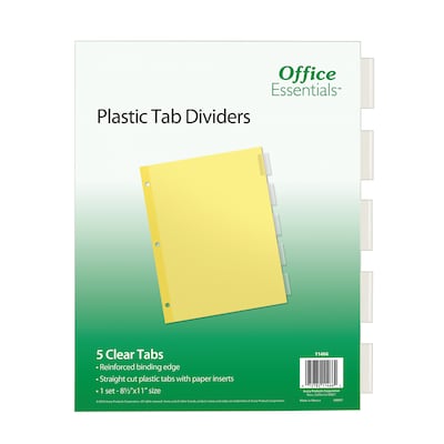 Office Essentials Insertable Paper Dividers, 5 Tabs, Clear (11466)