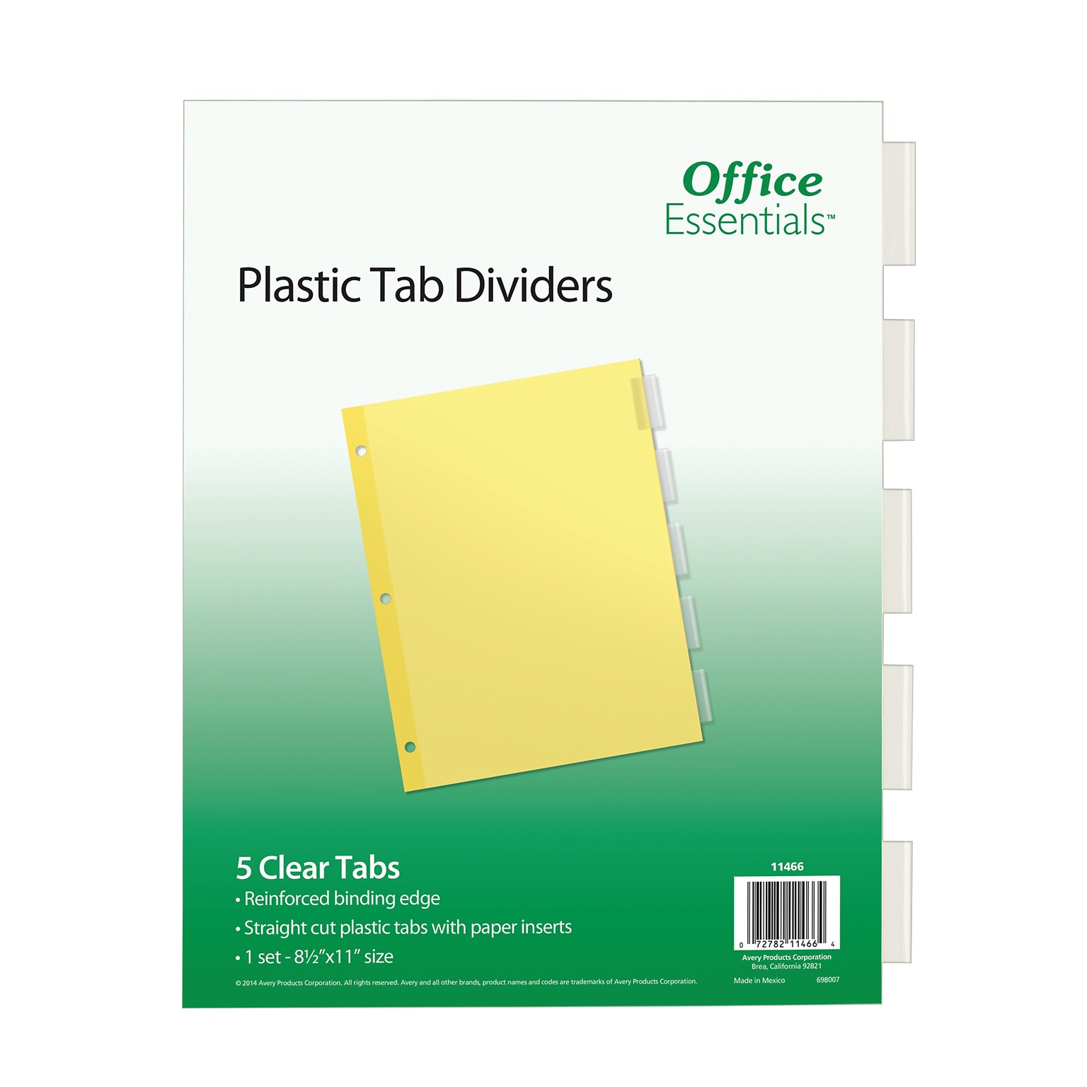 Office Essentials Insertable Paper Dividers, 5 Tabs, Clear (11466)