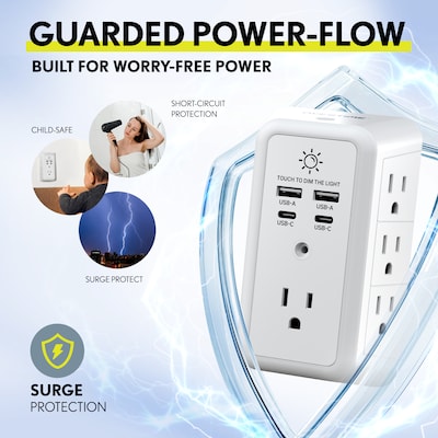 Overtime S90 11-in-1 Wall Outlet Extender Surge Protector with 7 AC Outlets and 4 USB Ports, White (OTWP7OS90)