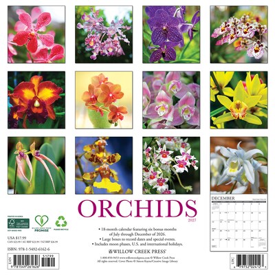 2027 Willow Creek Orchids 12 x 12 Monthly Wall Calendar, Assorted Colors (61626)