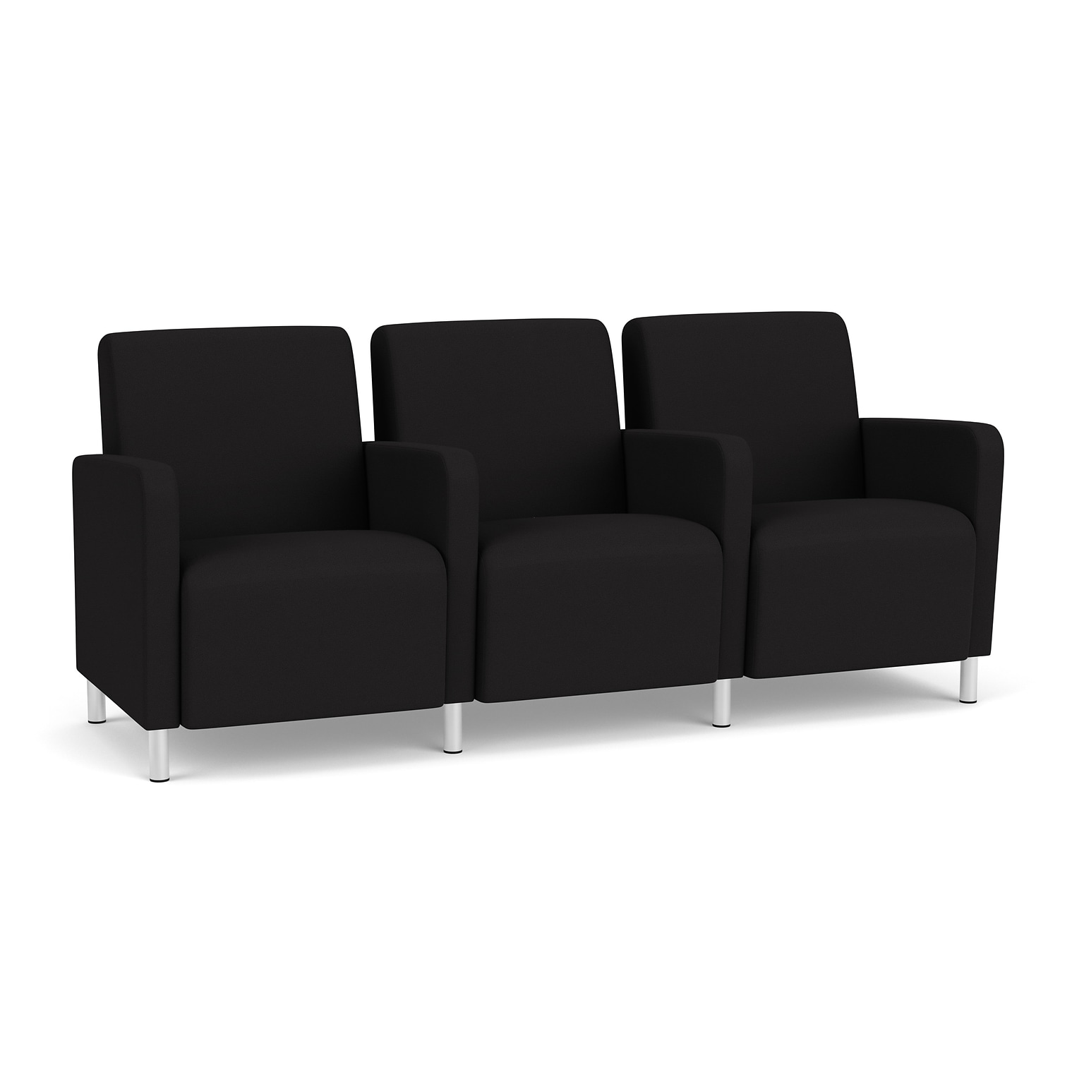 Lesro Ravenna Fabric 3-Seat Lounge Reception Tandem Seating, Open House Black/Brushed Steel (RV3103.FBS-01OHBK)