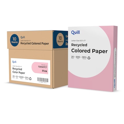 Quill Brand® 30% Recycled Colored Multipurpose Paper, 20 lbs., 8.5" x 11", Pink, 500 sheets/Ream