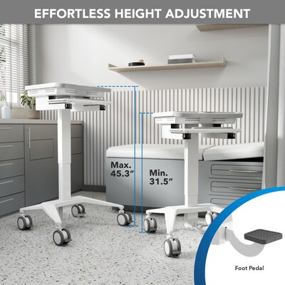 Mount-It! MedHub Mobile Medical Cart Workstation with Spring Arm Monitor Mount and Locking Caster Wheels, White/Grey (MI-16016)