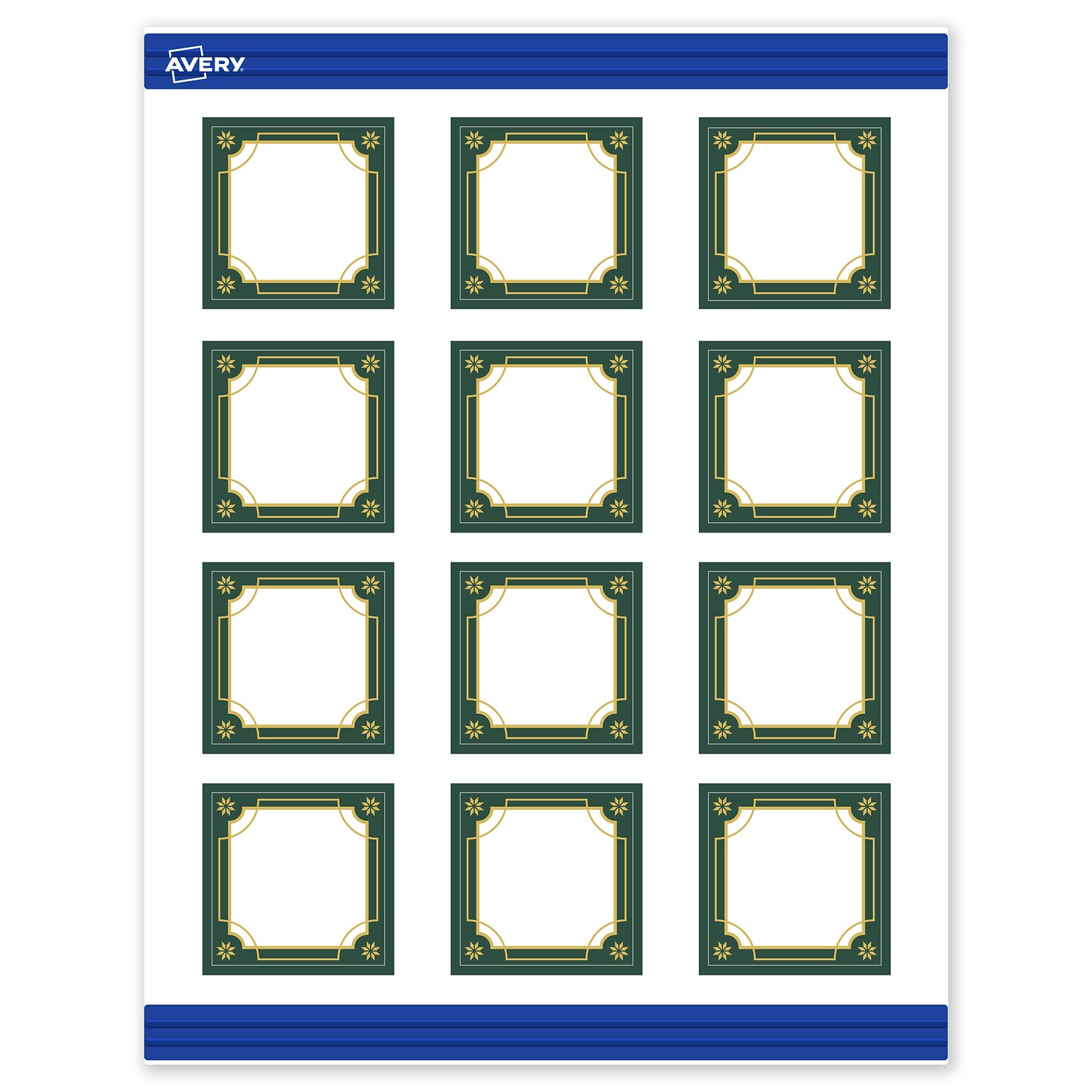 Avery Gold-Green Border Matte Blank Card, White, 120/Pack (S00-FDJ)