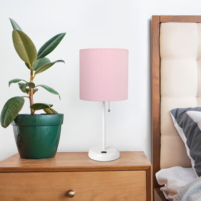 Creekwood Home Oslo 19.5" LED Table Lamp with USB Port, White Base/Light Pink Shade (CWT-2011-PO)