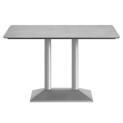 Flash Furniture Acadia Wooden Dining Table with Dual Column Base, 30"D x 48"W, Gray Faux Concrete/Silver Base (ST3048CGTB002S)