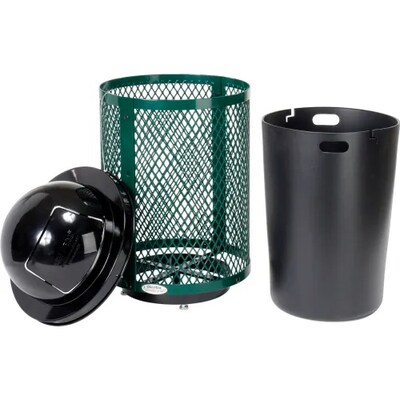 Global Industrial Outdoor Diamond Steel Trash Can w/ Dome Lid & Base, 36 Gallon, Green (261948GND)