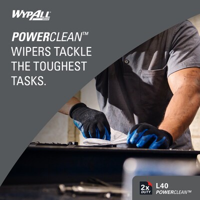WypAll PowerClean L40 Fabric Cleaning Wipers, 10" x 10.8", White, 90 Wipers/Box, 9/Carton (03046)