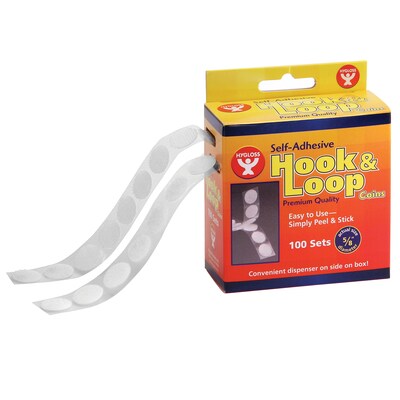 Hygloss Adhesive Back Hook and Loop Dots Fastener, 0.62, White, 100/Pack (HYG45210)
