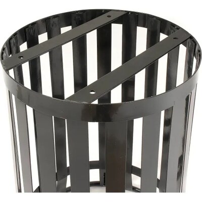 Global Industrial Outdoor Slatted Steel Trash Can w/ Flat Lid, 36 Gallon, Black (237726BK)