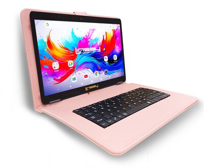 Linsay F10 Series 10.1" Tablet, Wi-Fi, Octa Core, 256GB eMMC, Android 15, with Pink Keyboard Case (F10IPGKEYPINPLUS)